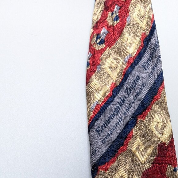 Ermenegildo Zegna 100% Silk Made in Italy Vintage Neo Classic Gold Red Blue Tie - Picture 7 of 8